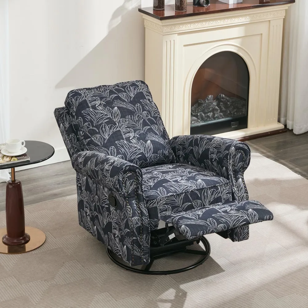 Swivel Recliner Armchair with Adjustable Leg Rest - Blue