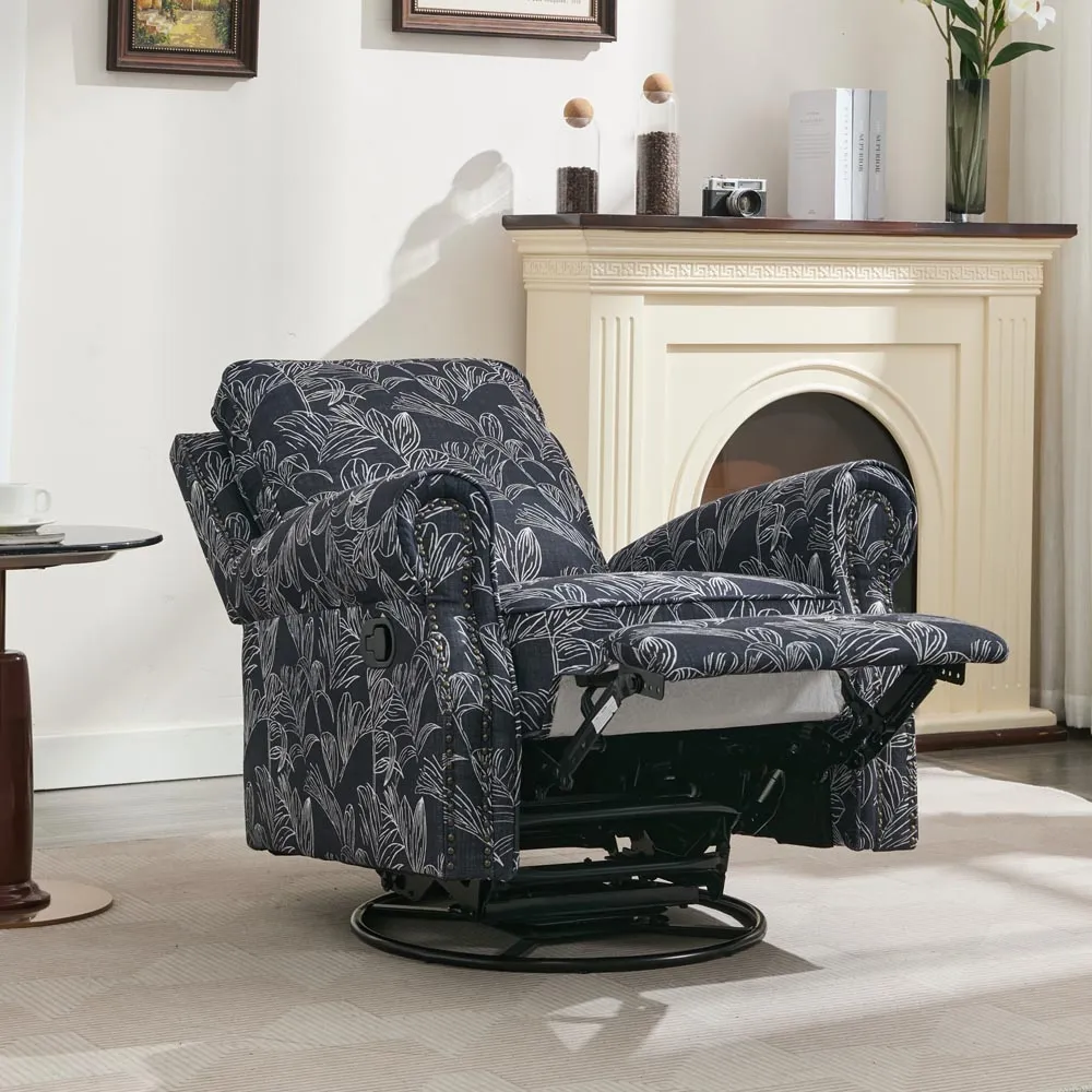 Swivel Recliner Armchair with Adjustable Leg Rest - Blue