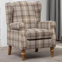 Wing Back Fireside Armchair - Yellow, Check Fabric