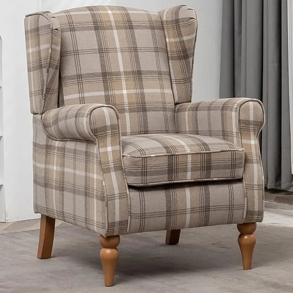 Wing Back Fireside Armchair - Yellow, Check Fabric image