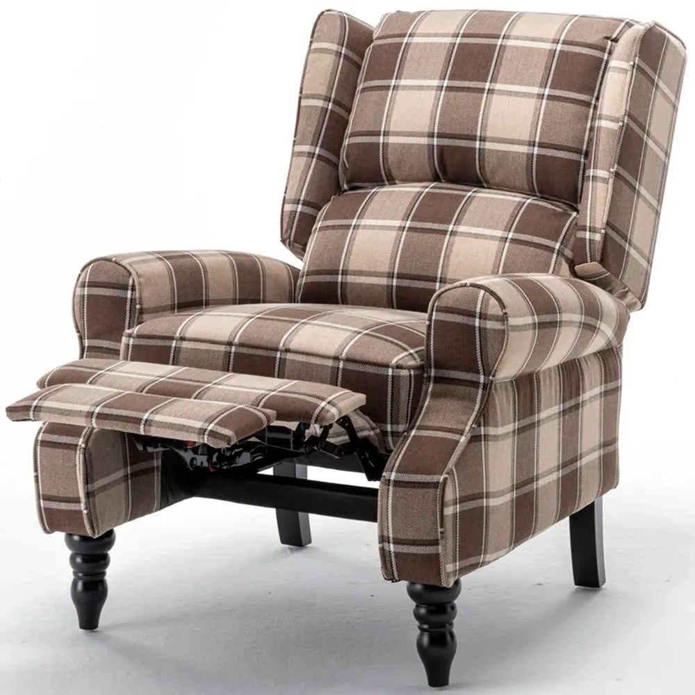 Wingback Pushback Recliner Armchair - Brown