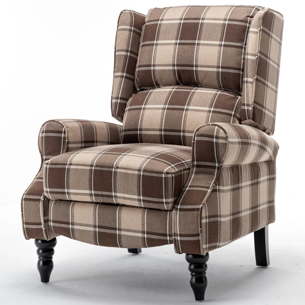 Wingback Pushback Recliner Armchair - Brown