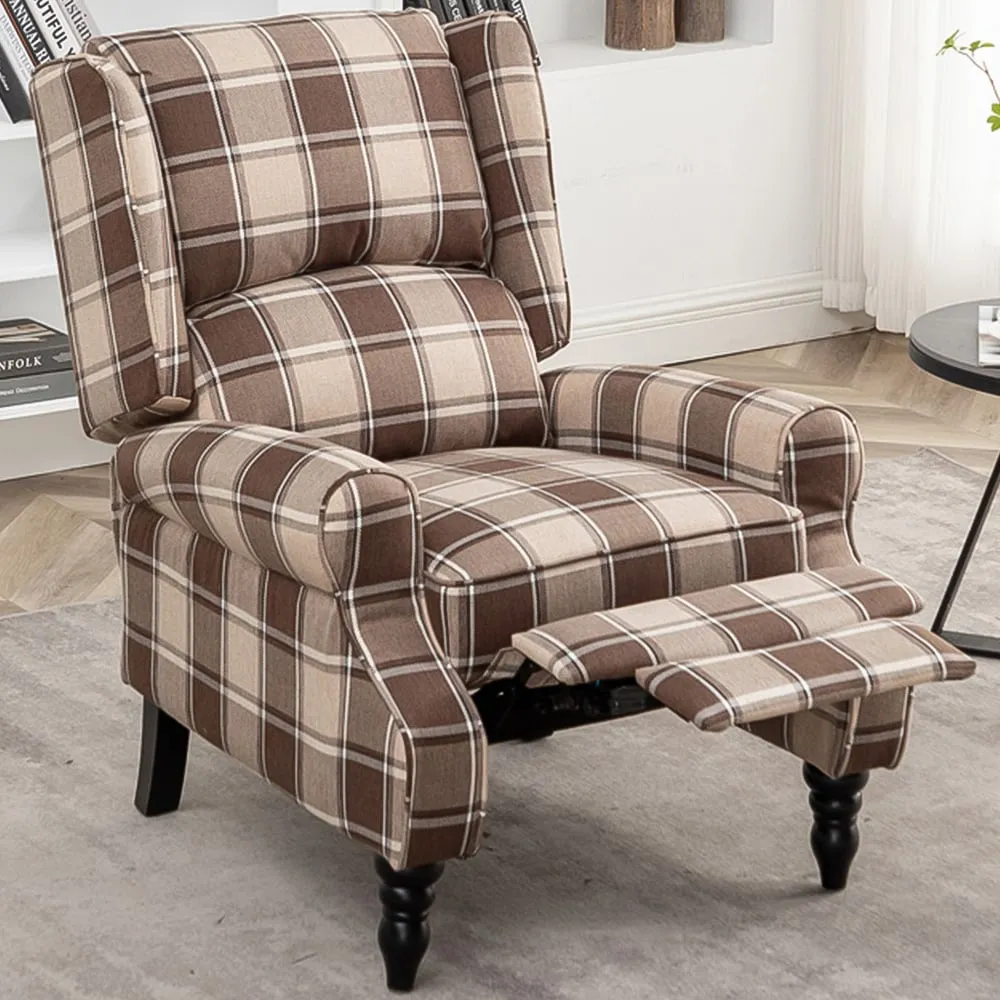 Wingback Pushback Recliner Armchair - Brown