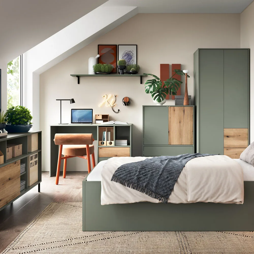 Darwin 2 Door 2 Drawer Sideboard - Green, Oak