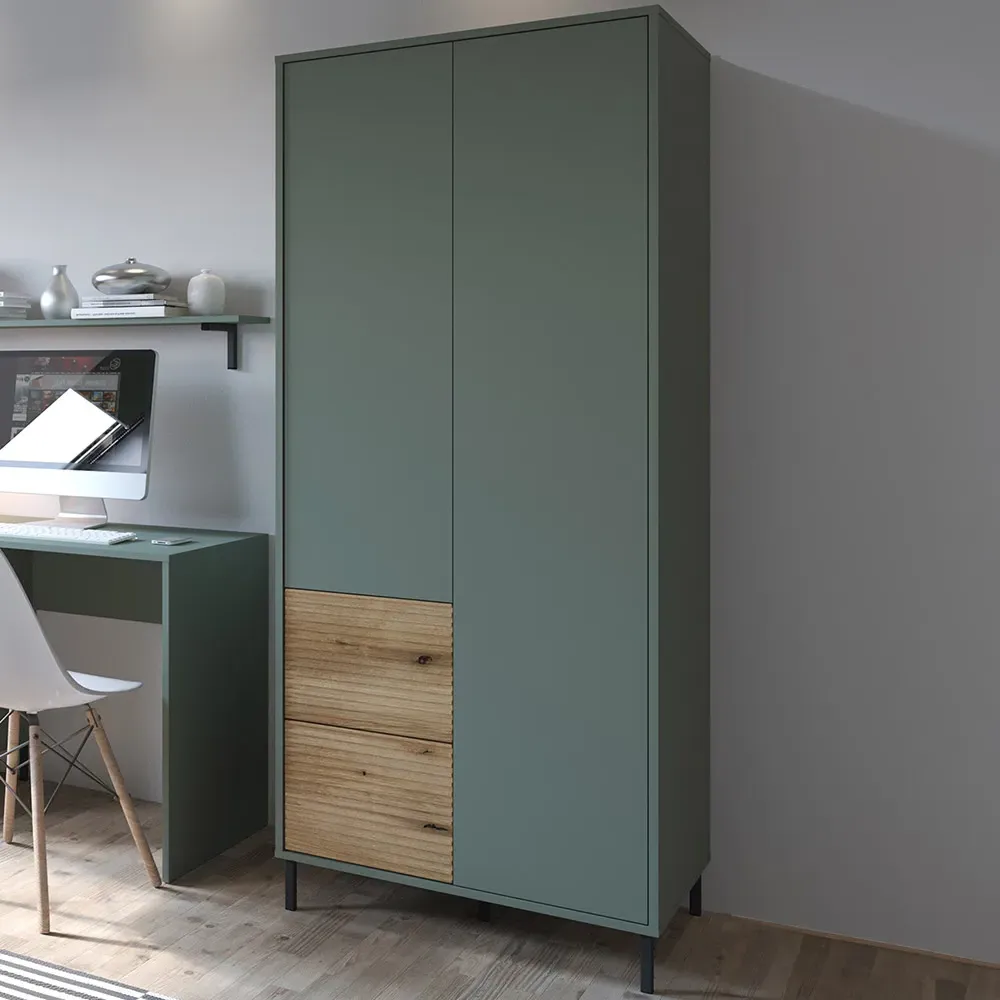 Darwin 2 Door Wardrobe with Drawers - Green, Oak