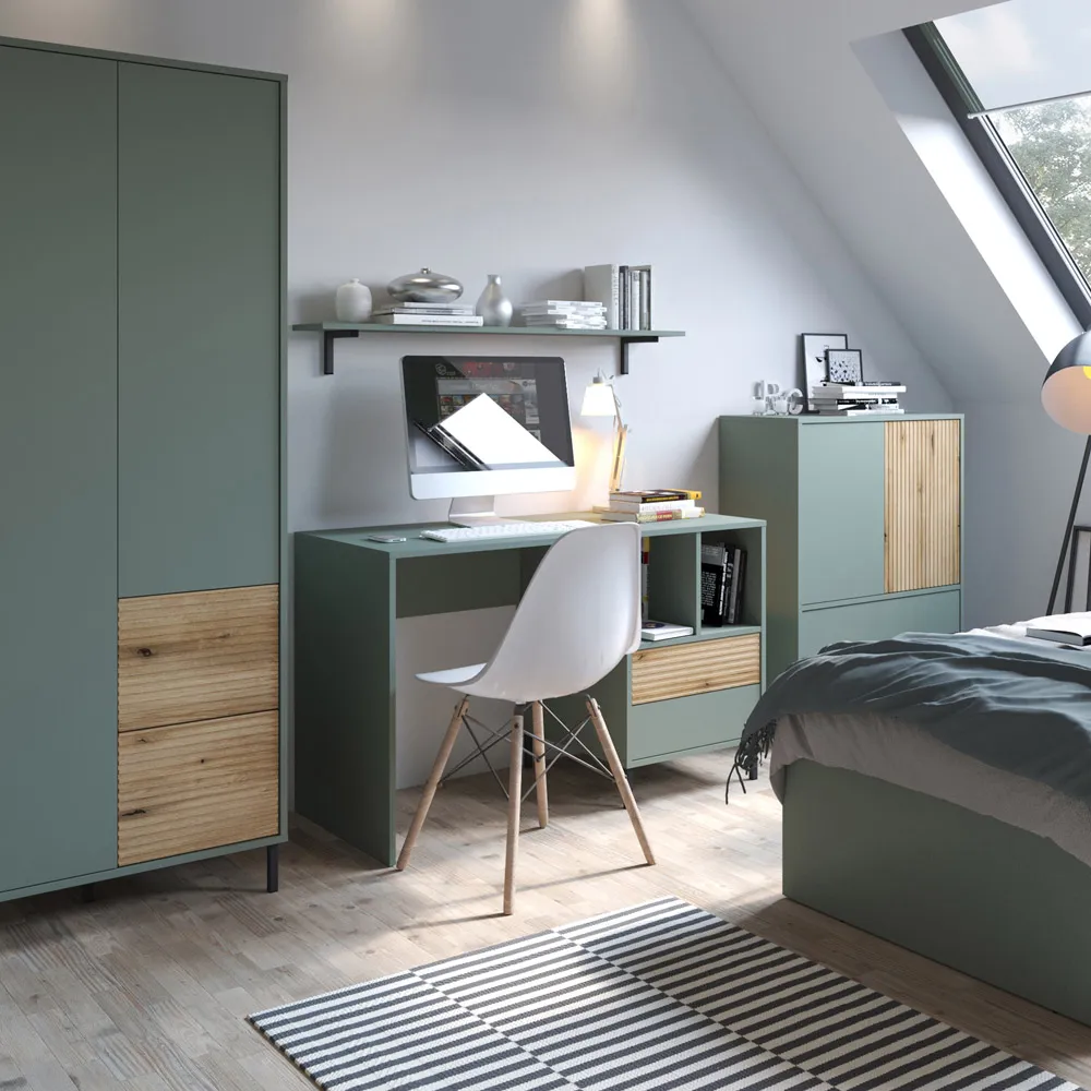 Darwin 2 Drawer Desk with Shelves - Green, Oak