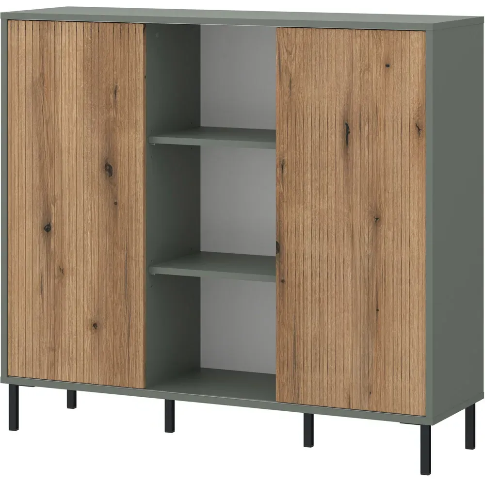 Darwin 2 Sliding Door Sideboard - Green, Oak
