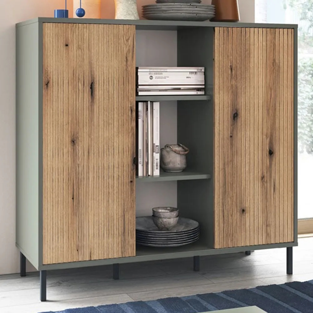 Darwin 2 Sliding Door Sideboard - Green, Oak
