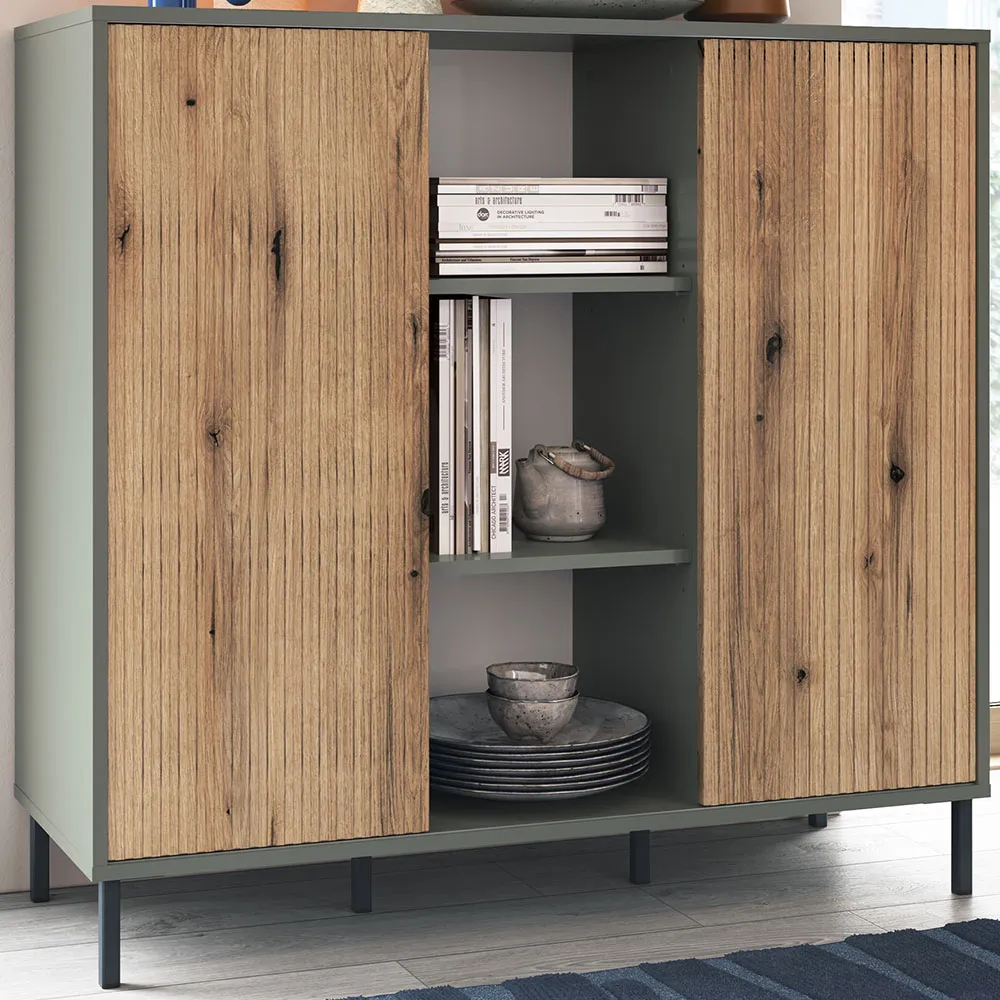 Darwin 2 Sliding Door Sideboard - Green, Oak