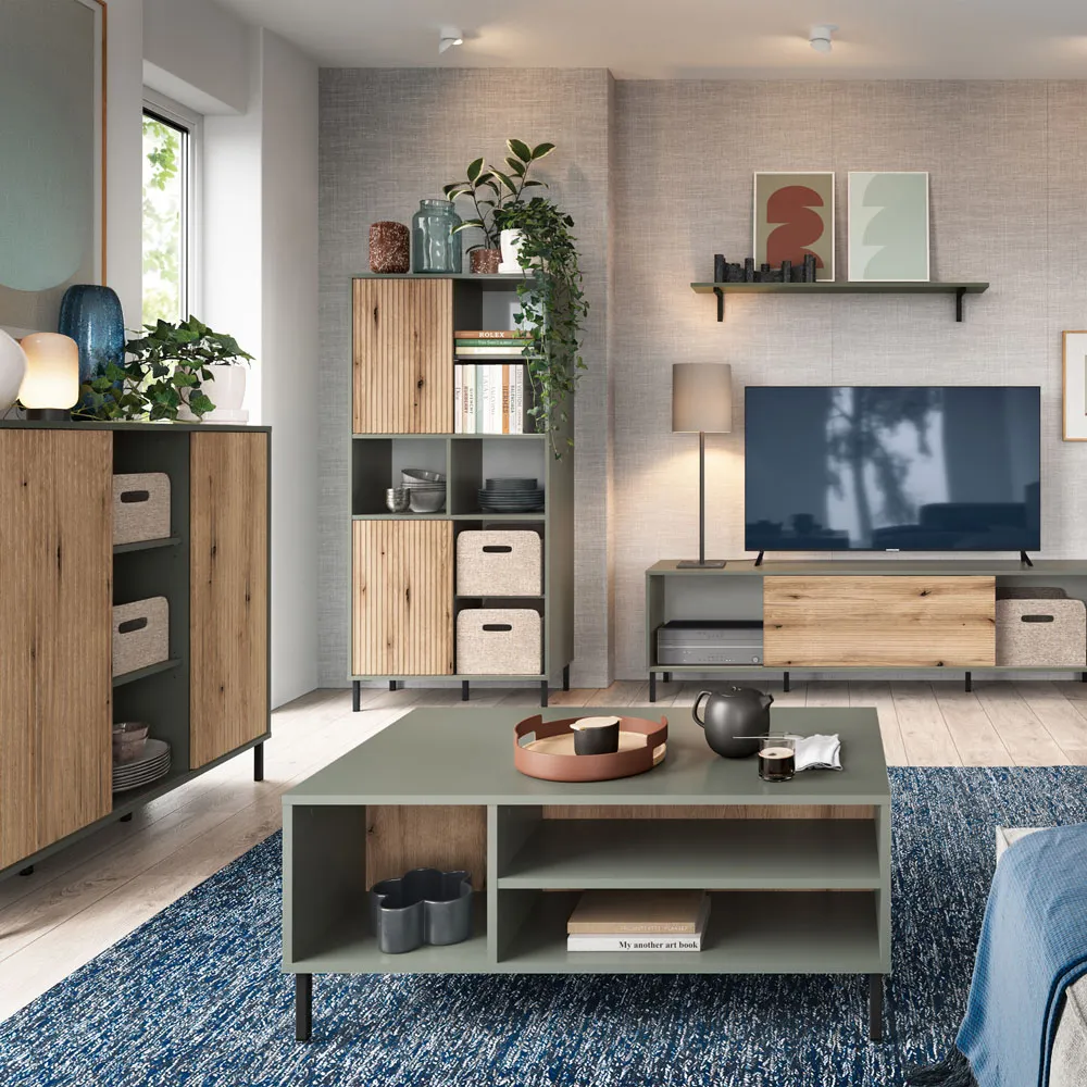 Darwin 3 Shelf Coffee Table - Green, Oak