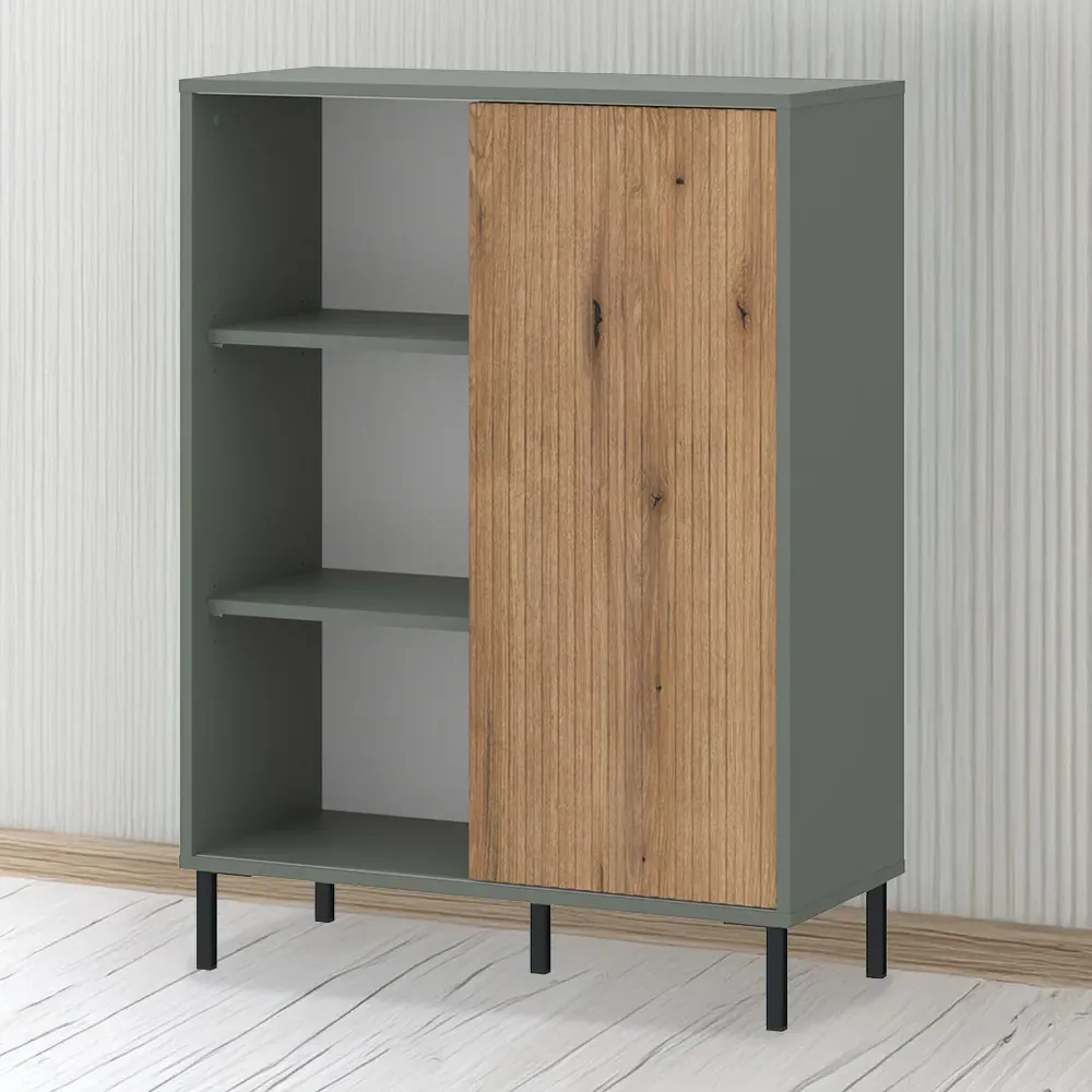 Darwin Single Sliding Door Sideboard - Green, Oak image
