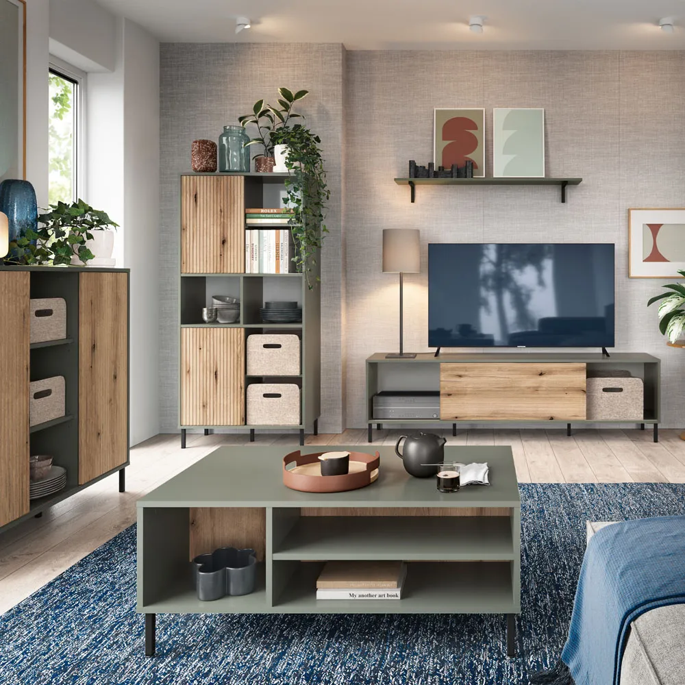 Darwin Single Sliding Door TV Cabinet - Green, Oak