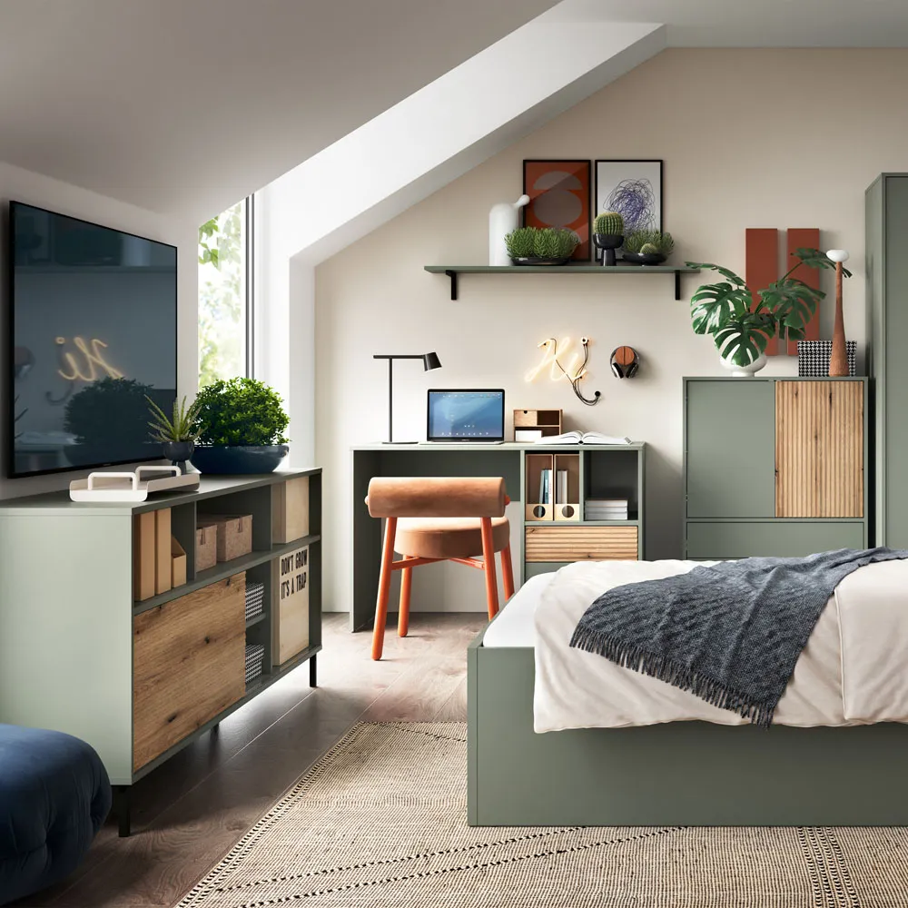 Darwin Single Sliding Door TV Cabinet - Green, Oak