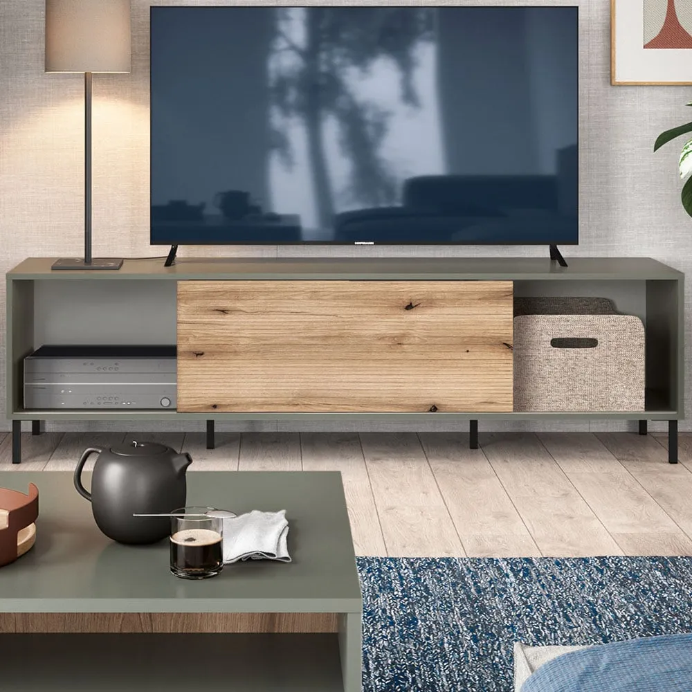 Darwin Single Sliding Door TV Cabinet - Green, Oak
