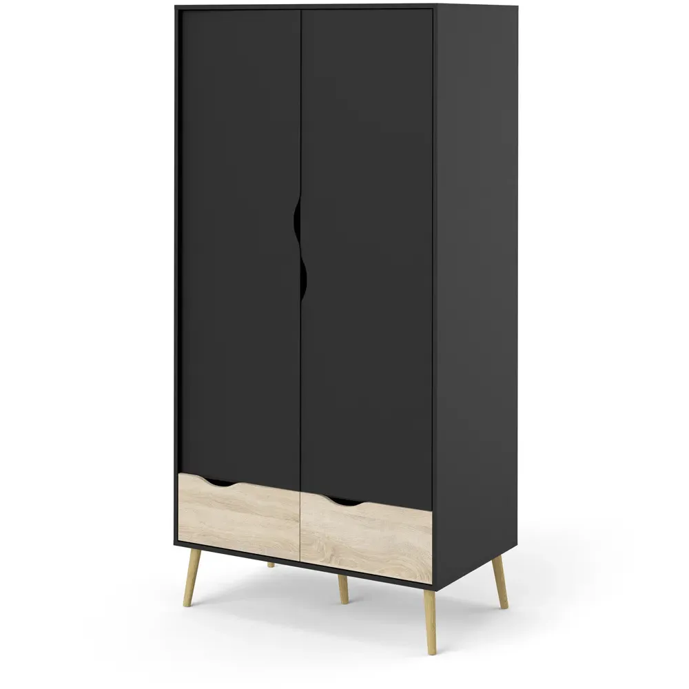 Florence 2 Door 2 Drawer Wardrobe - Black, Oak
