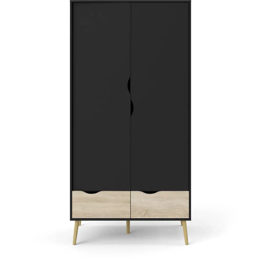 Florence 2 Door 2 Drawer Wardrobe - Black, Oak