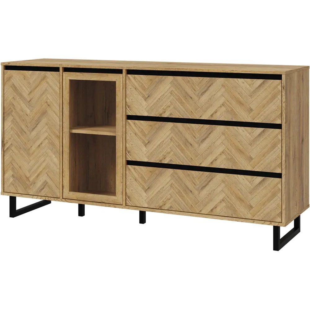 Florence 2 Door 3 Drawer Sideboard - Black, Bartex Oak