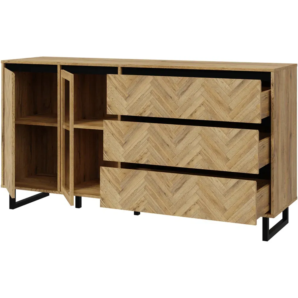 Florence 2 Door 3 Drawer Sideboard - Black, Bartex Oak