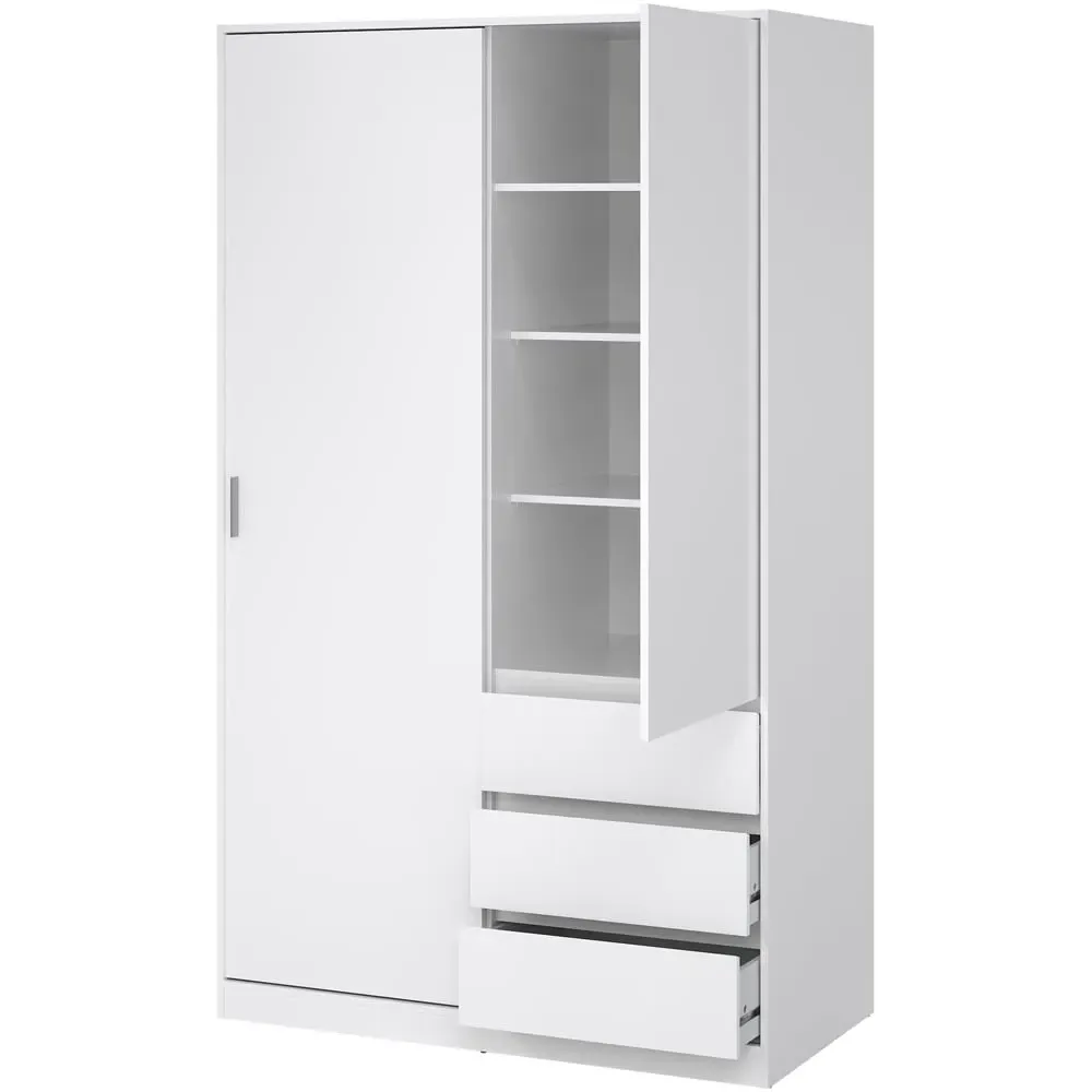 Florence 2 Door 3 Drawer Sliding Wardrobe - White High Gloss