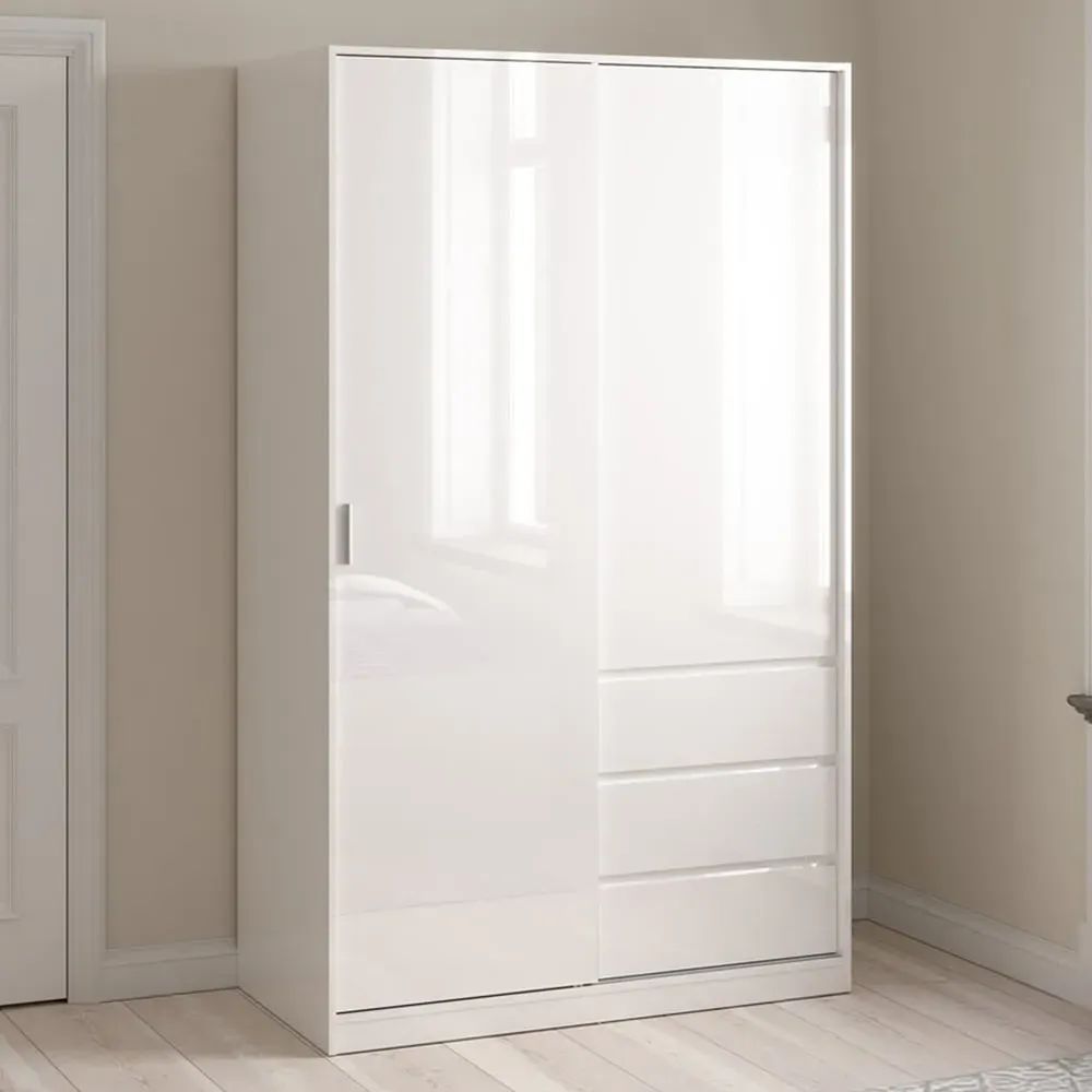 Florence 2 Door 3 Drawer Sliding Wardrobe - White High Gloss