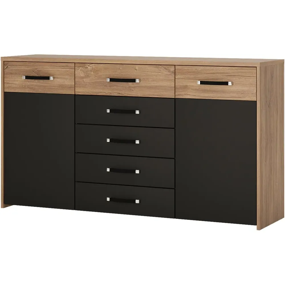 Florence 2 Door 5 Drawer Wide Chest of Drawers - Black, Oak