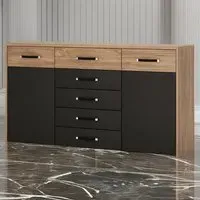 Florence 2 Door 5 Drawer Wide Chest of Drawers - Black, Oak