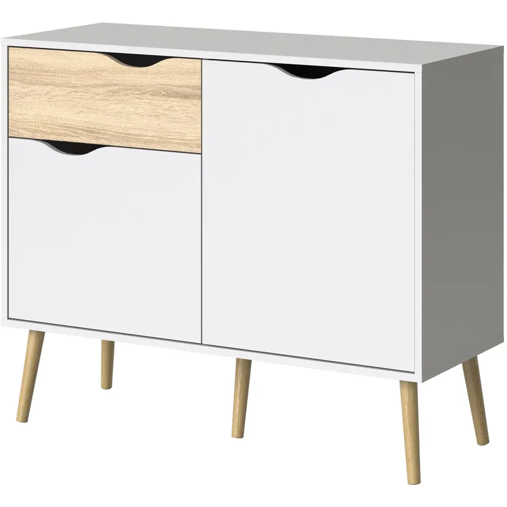 Florence 2 Door Single Drawer Sideboard - White, Oak