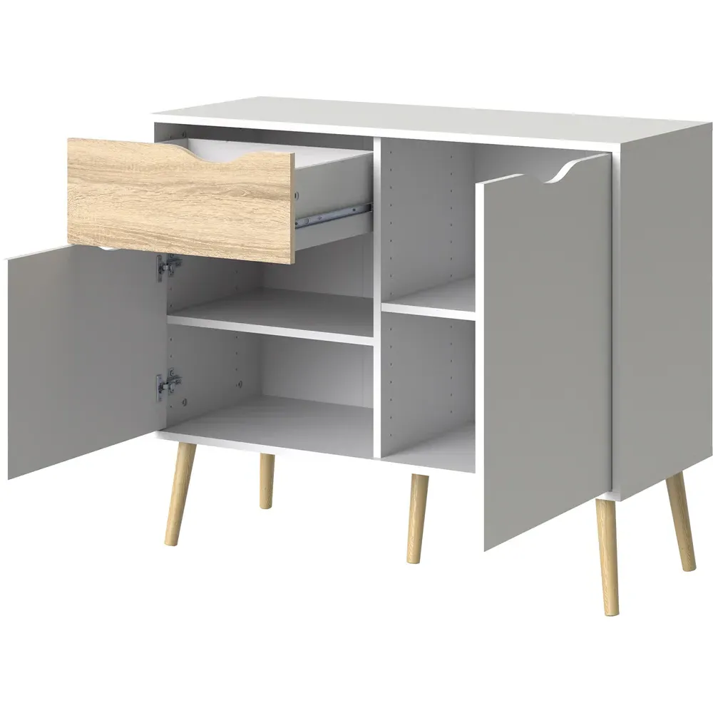 Florence 2 Door Single Drawer Sideboard - White, Oak