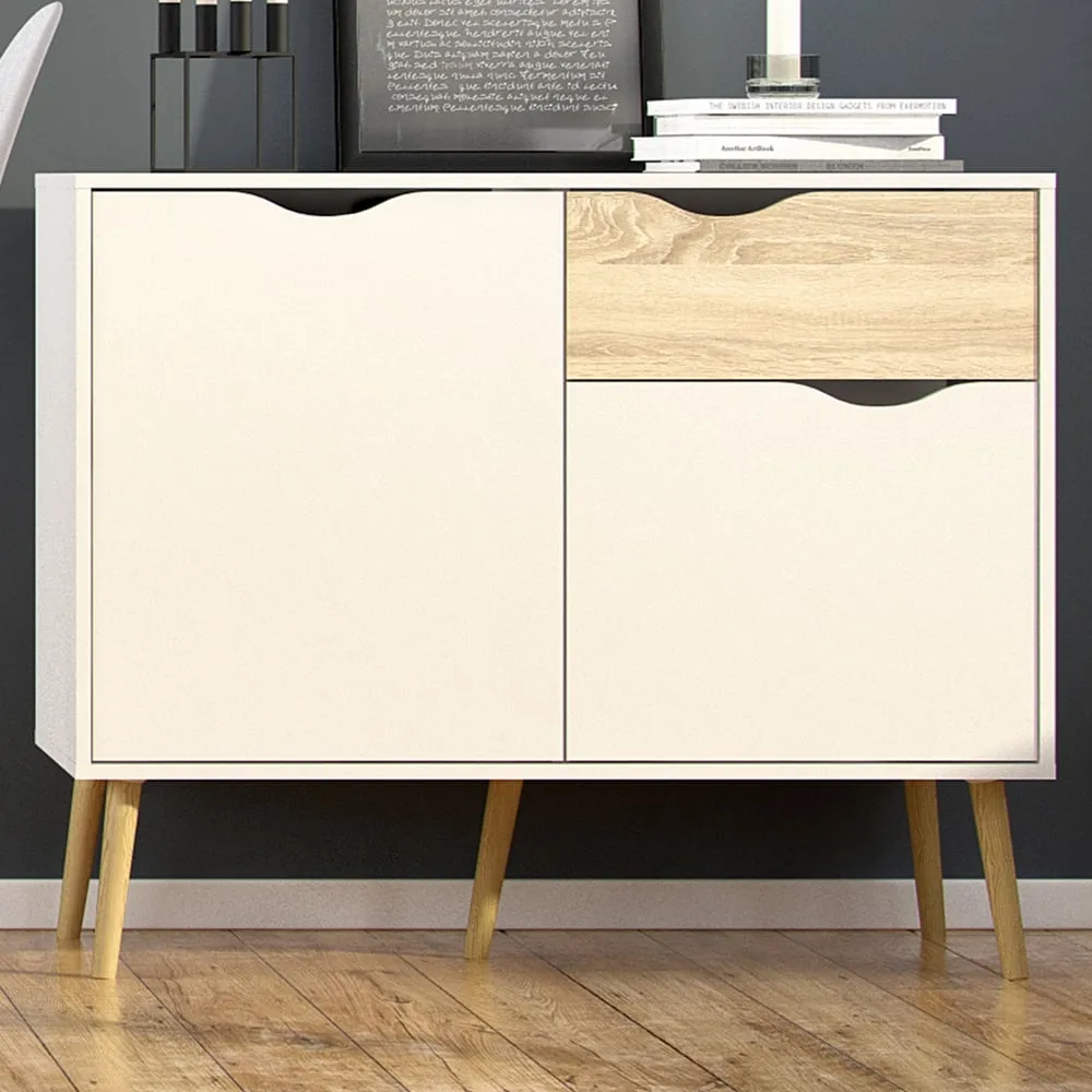 Florence 2 Door Single Drawer Sideboard - White, Oak image