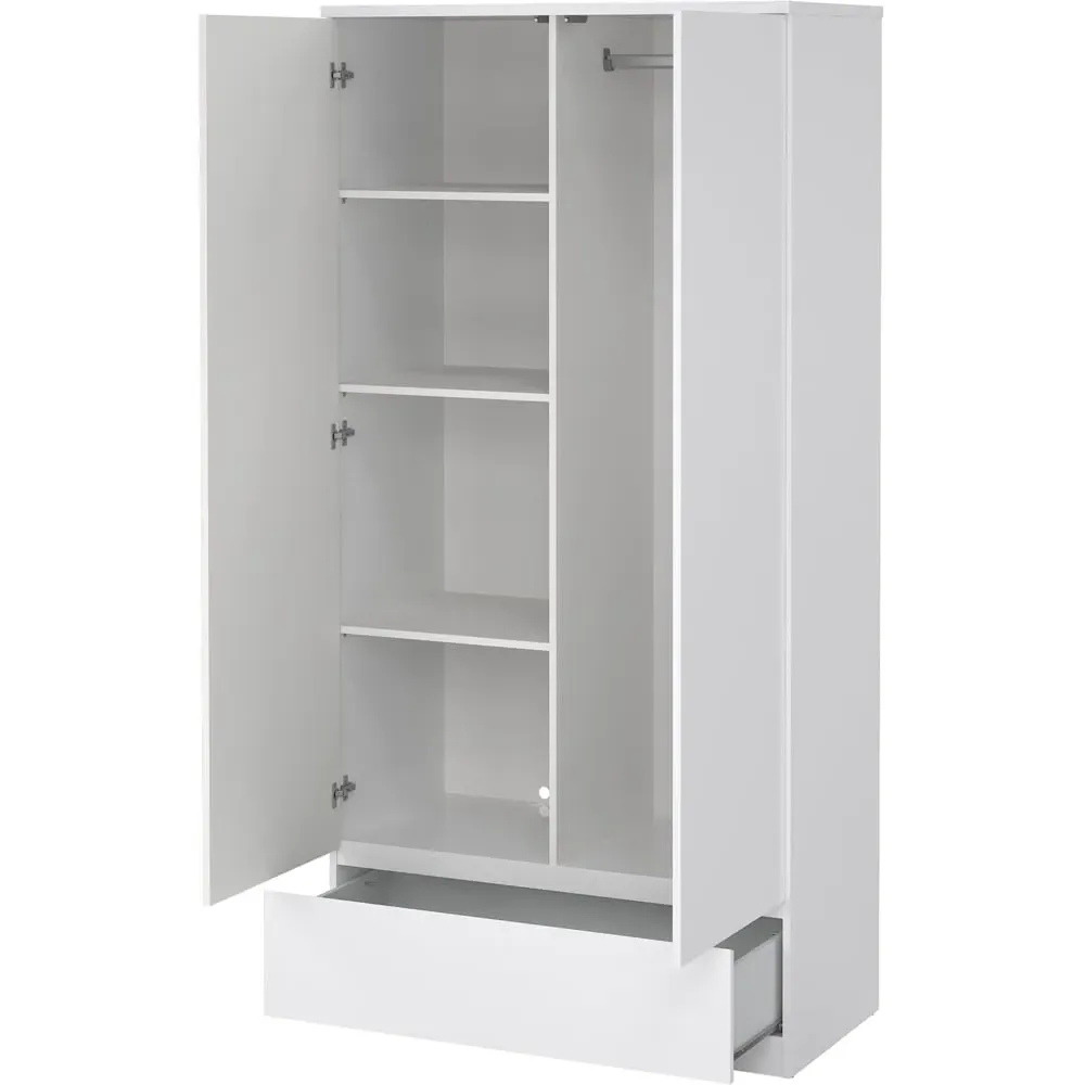Florence 2 Door Single Drawer Wardrobe - White High Gloss