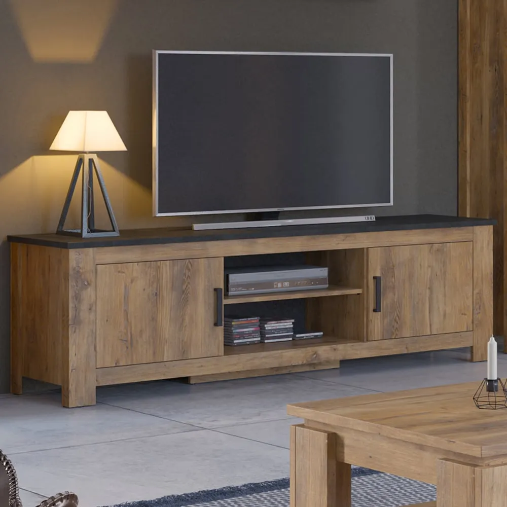 Florence 2 Door TV Cabinet - Chestnut, Matera Grey