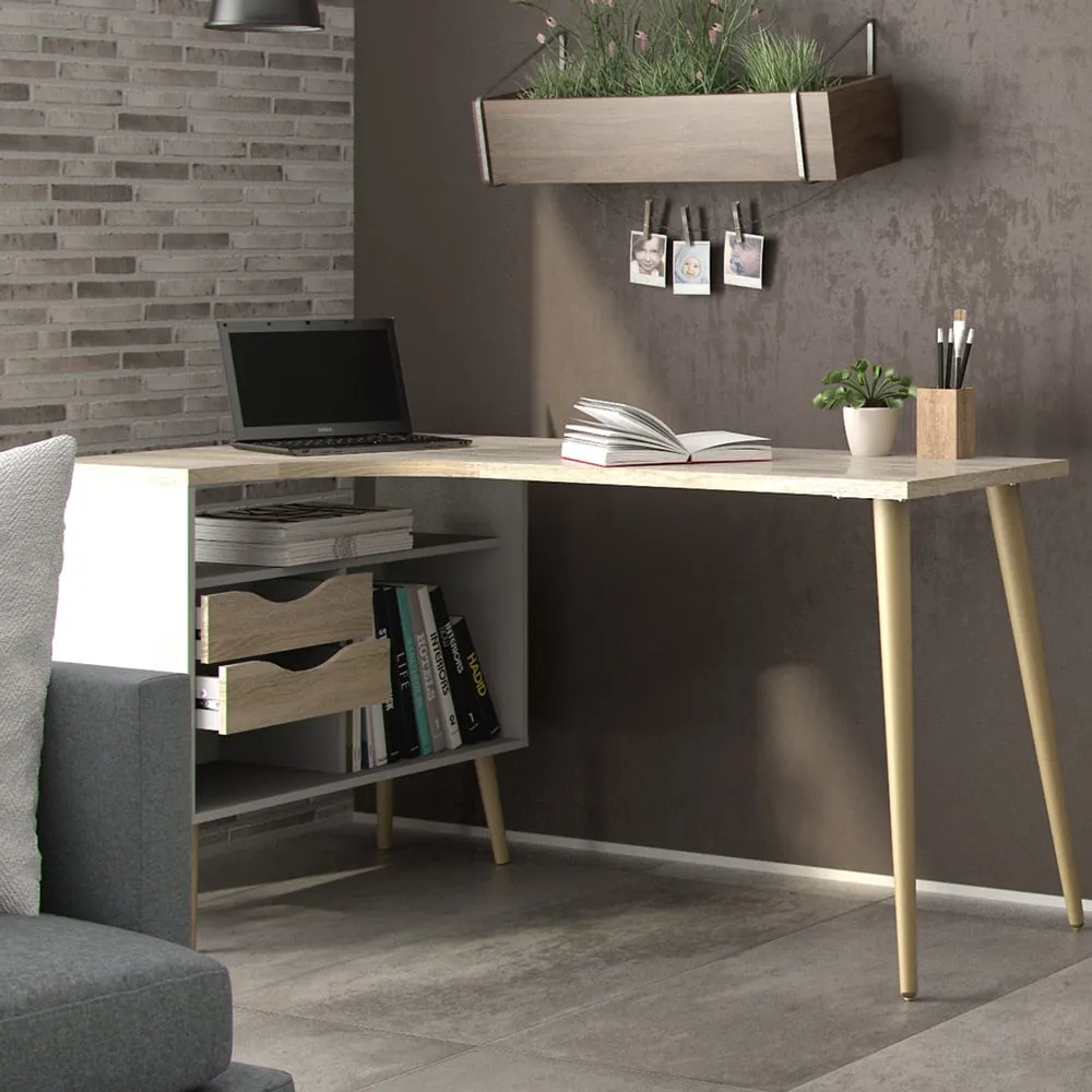 Florence 2 Drawer Storage Desk - White, Oak image