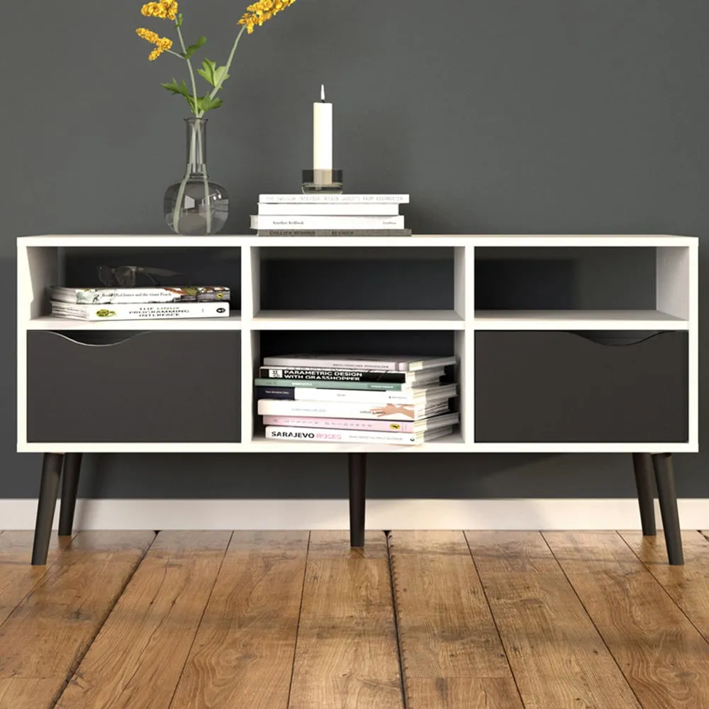 Florence 2 Drawer Wide TV Unit - White, Black image