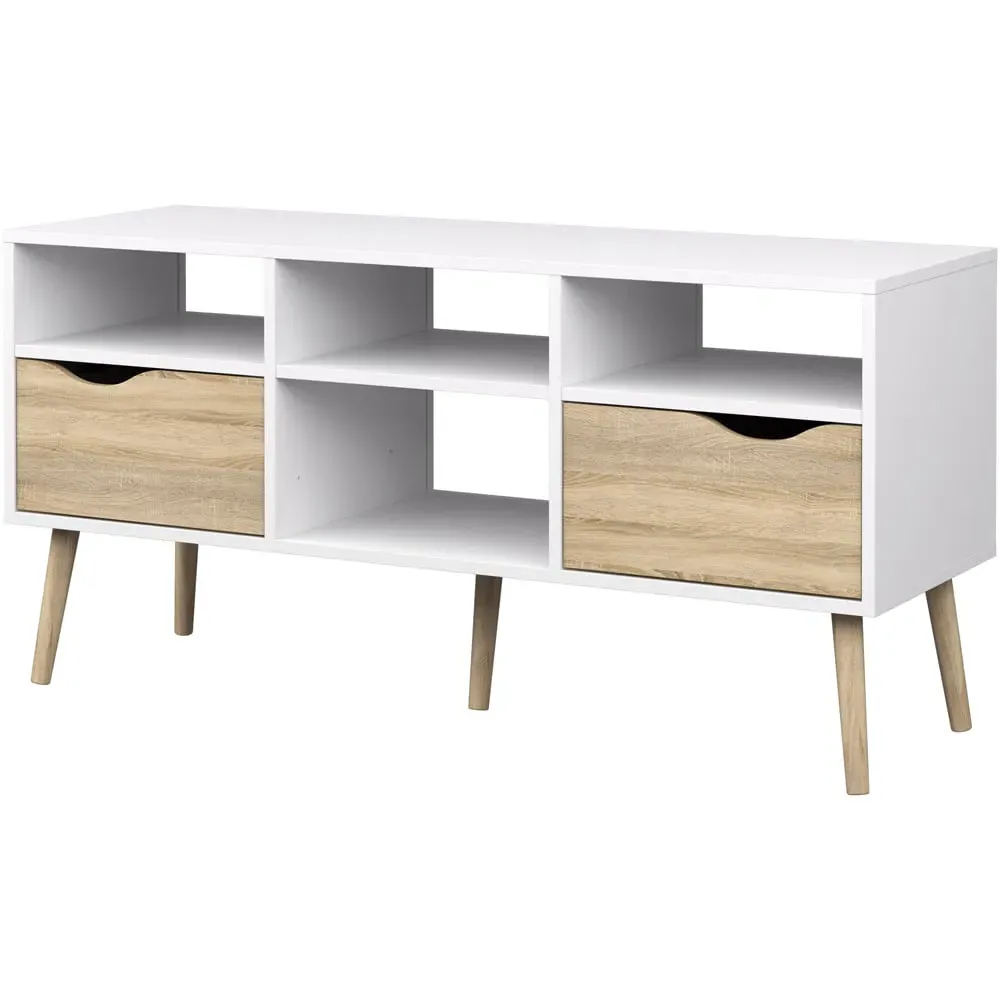 Florence 2 Drawer Wide TV Unit - White, Oak