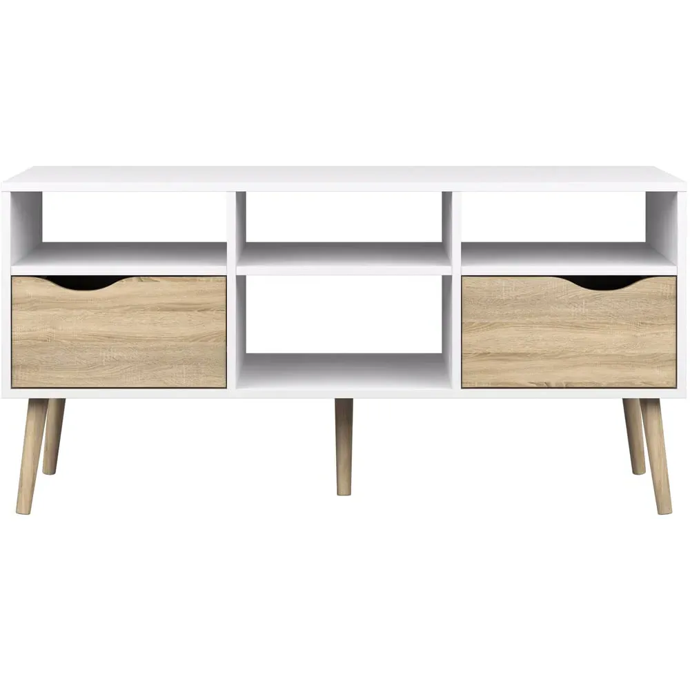 Florence 2 Drawer Wide TV Unit - White, Oak