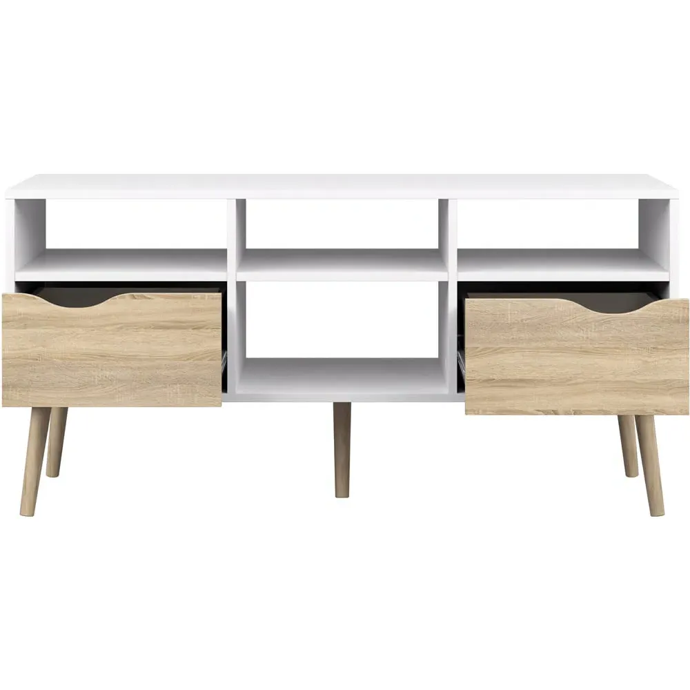 Florence 2 Drawer Wide TV Unit - White, Oak
