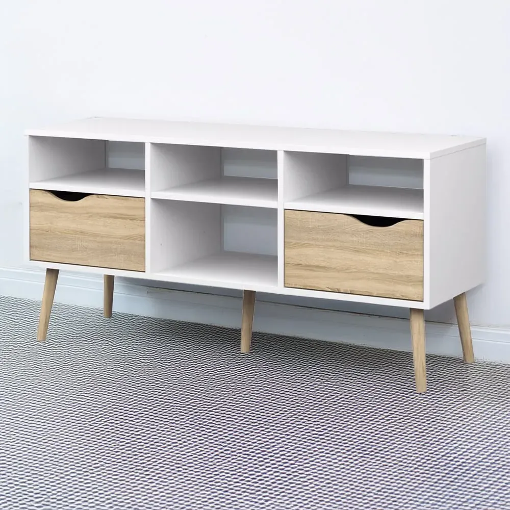 Florence 2 Drawer Wide TV Unit - White, Oak