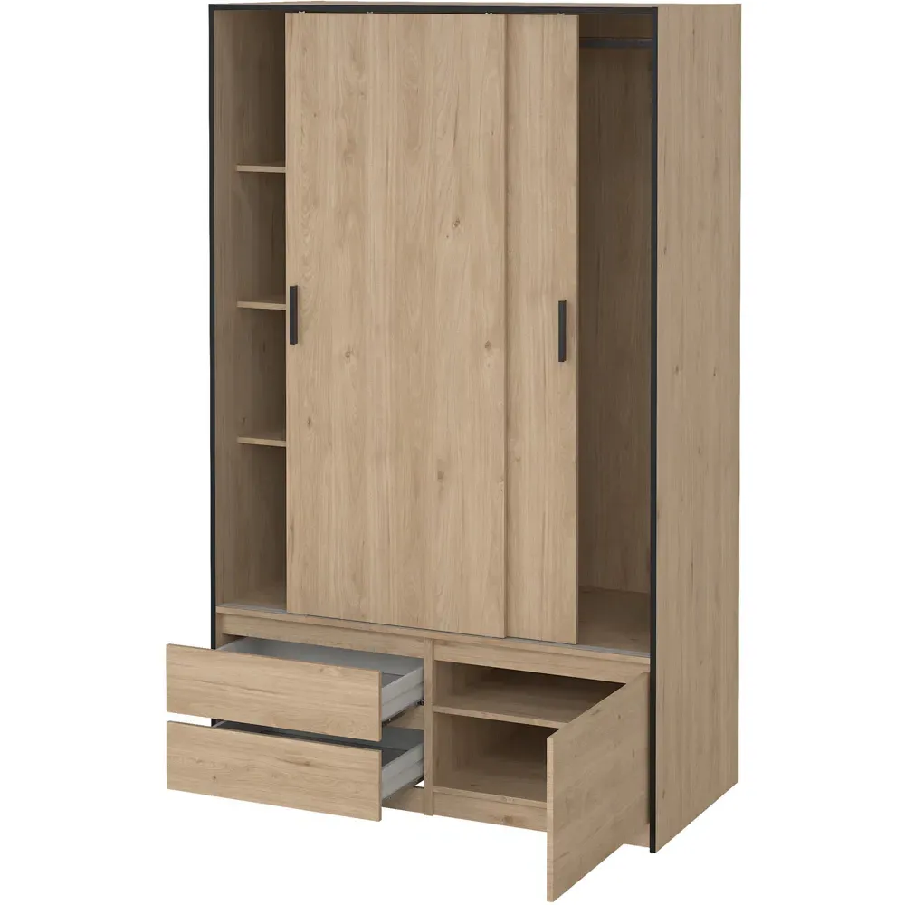 Florence 3 Door 2 Drawer Sliding Wardrobe - Brown, Oak