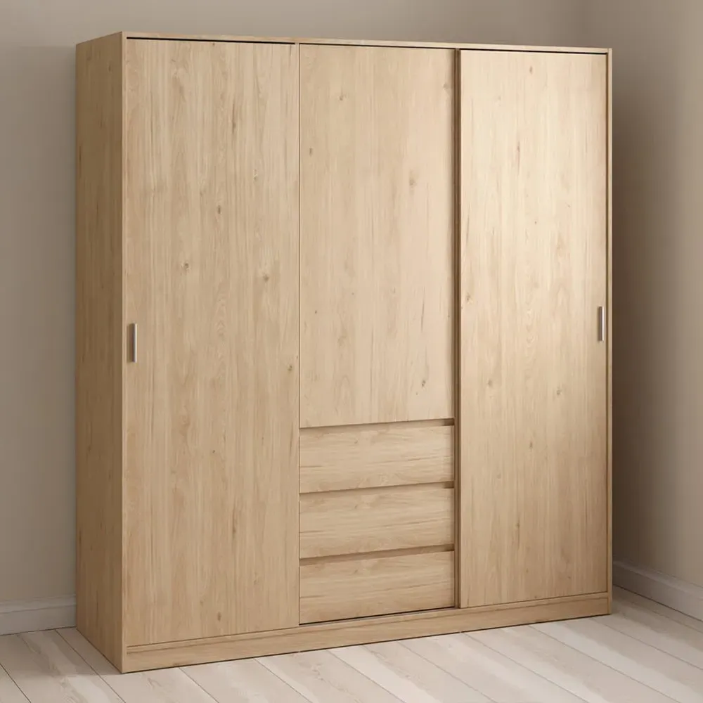 Florence 3 Door 3 Drawer Sliding Wardrobe - Jackson Hickory Oak image