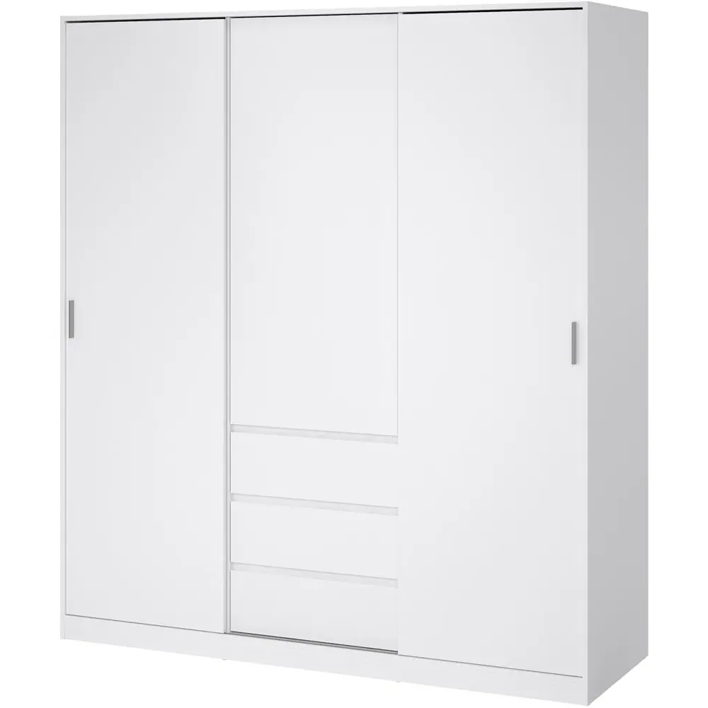 Florence 3 Door 3 Drawer Sliding Wardrobe - White High Gloss