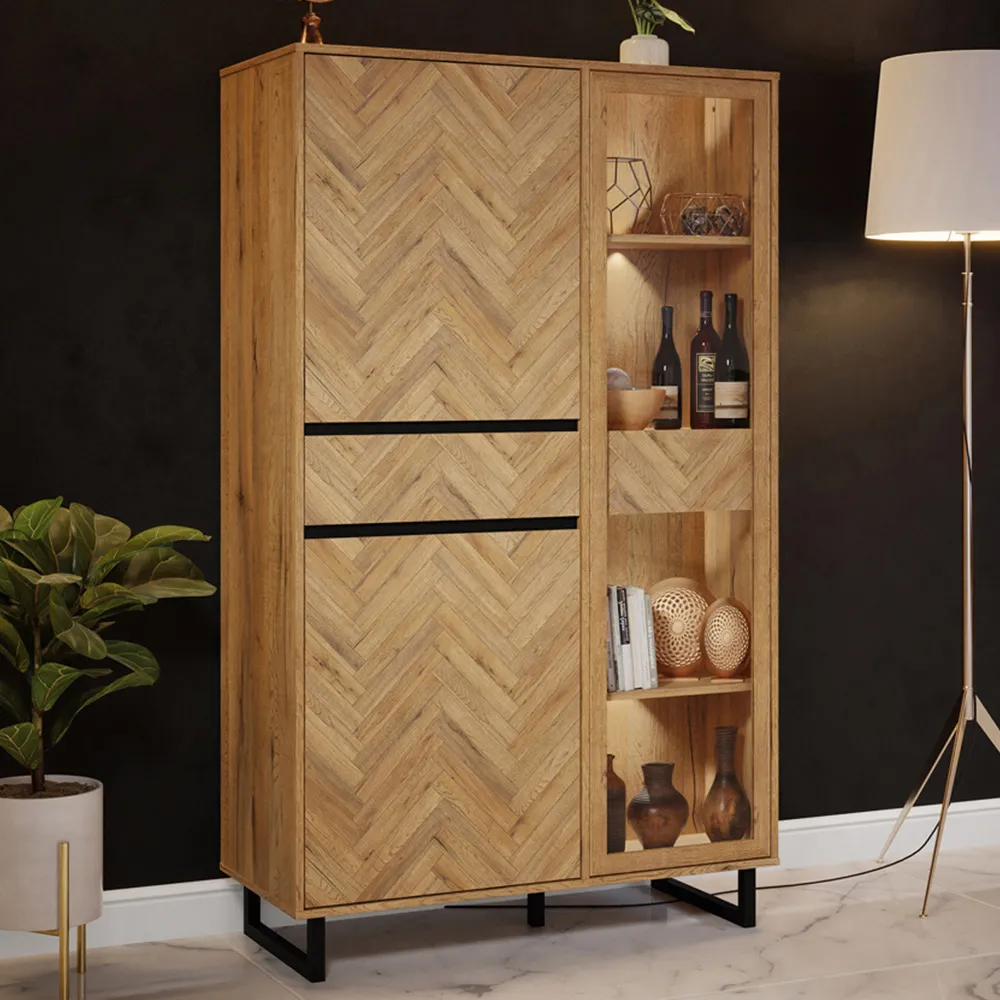 Florence 3 Door Display Cabinet - Black, Bartex Oak