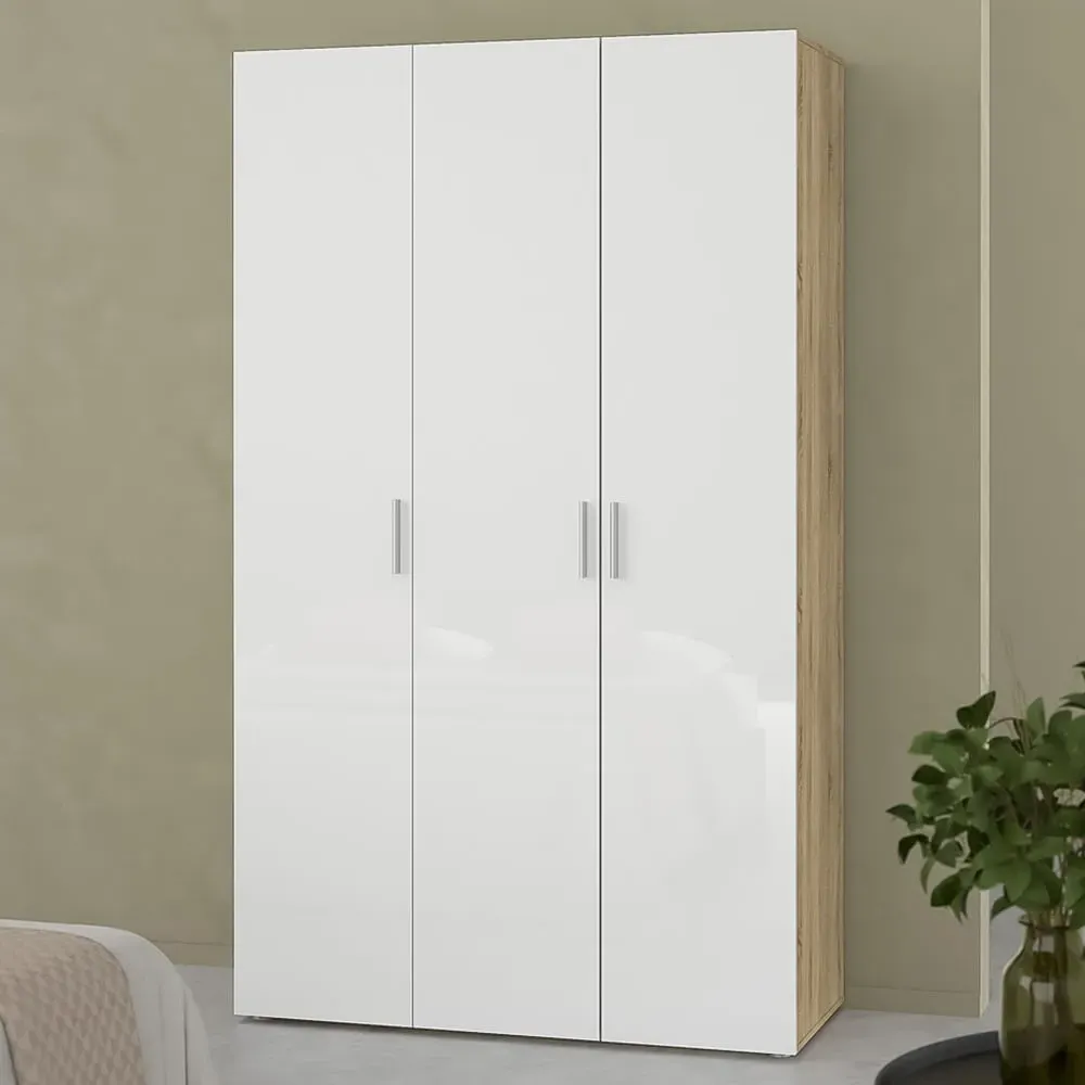 Florence 3 Door Wardrobe - White, Oak