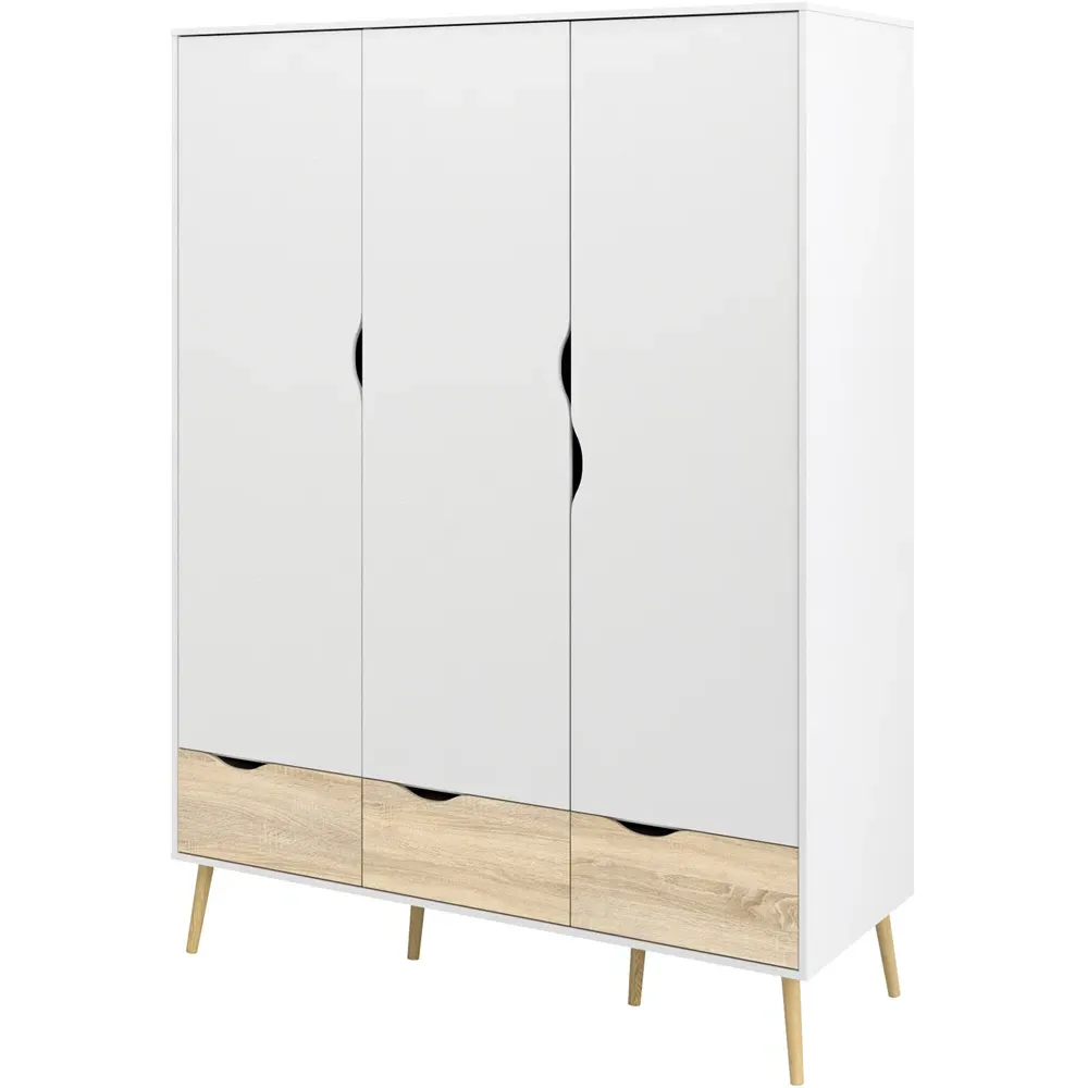 Florence 3 Door Wardrobe with Drawers - White, Oak