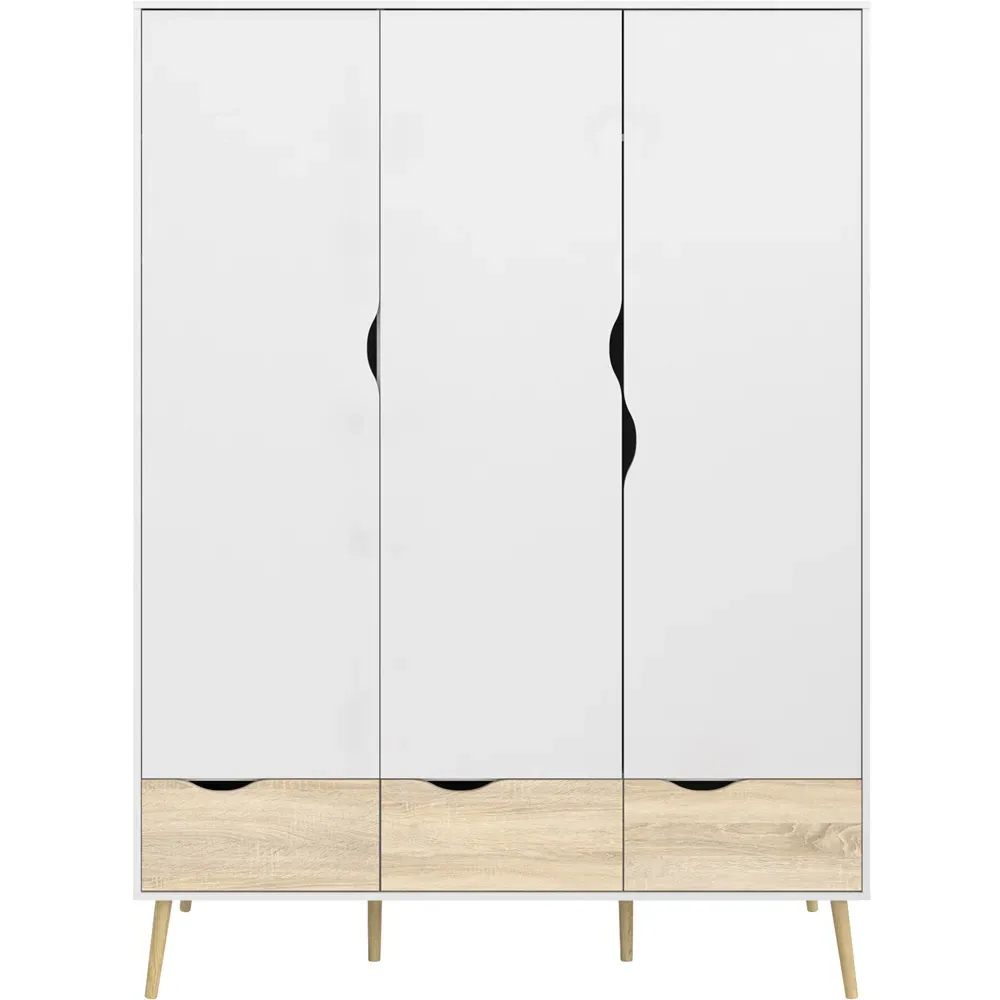 Florence 3 Door Wardrobe with Drawers - White, Oak