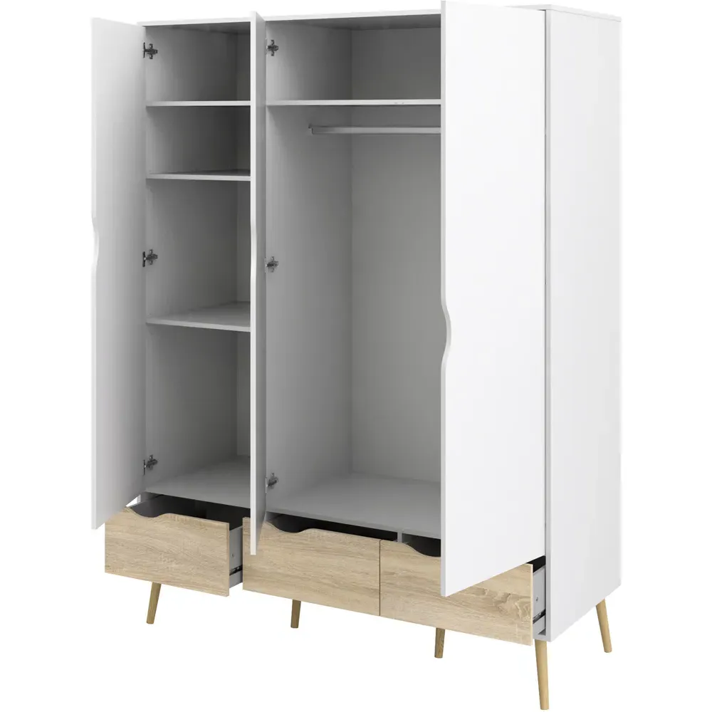 Florence 3 Door Wardrobe with Drawers - White, Oak