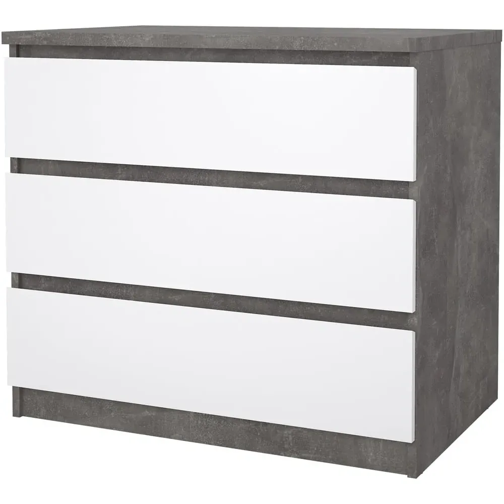 Florence 3 Drawer Chest of Drawers - Concrete, White