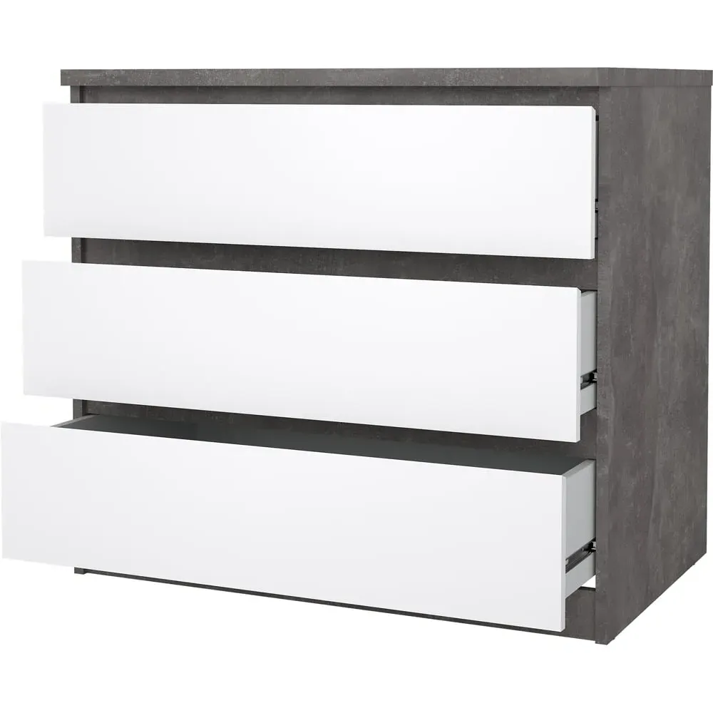 Florence 3 Drawer Chest of Drawers - Concrete, White
