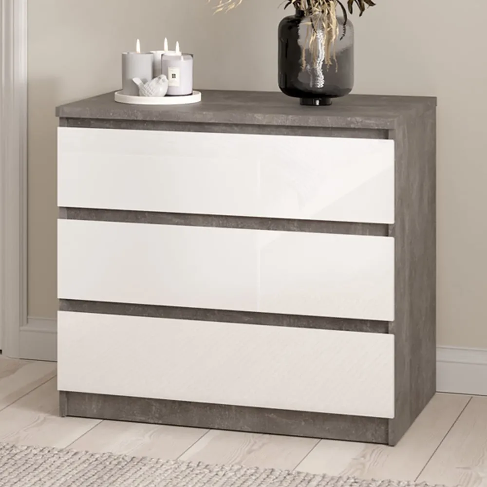Florence 3 Drawer Chest of Drawers - Concrete, White