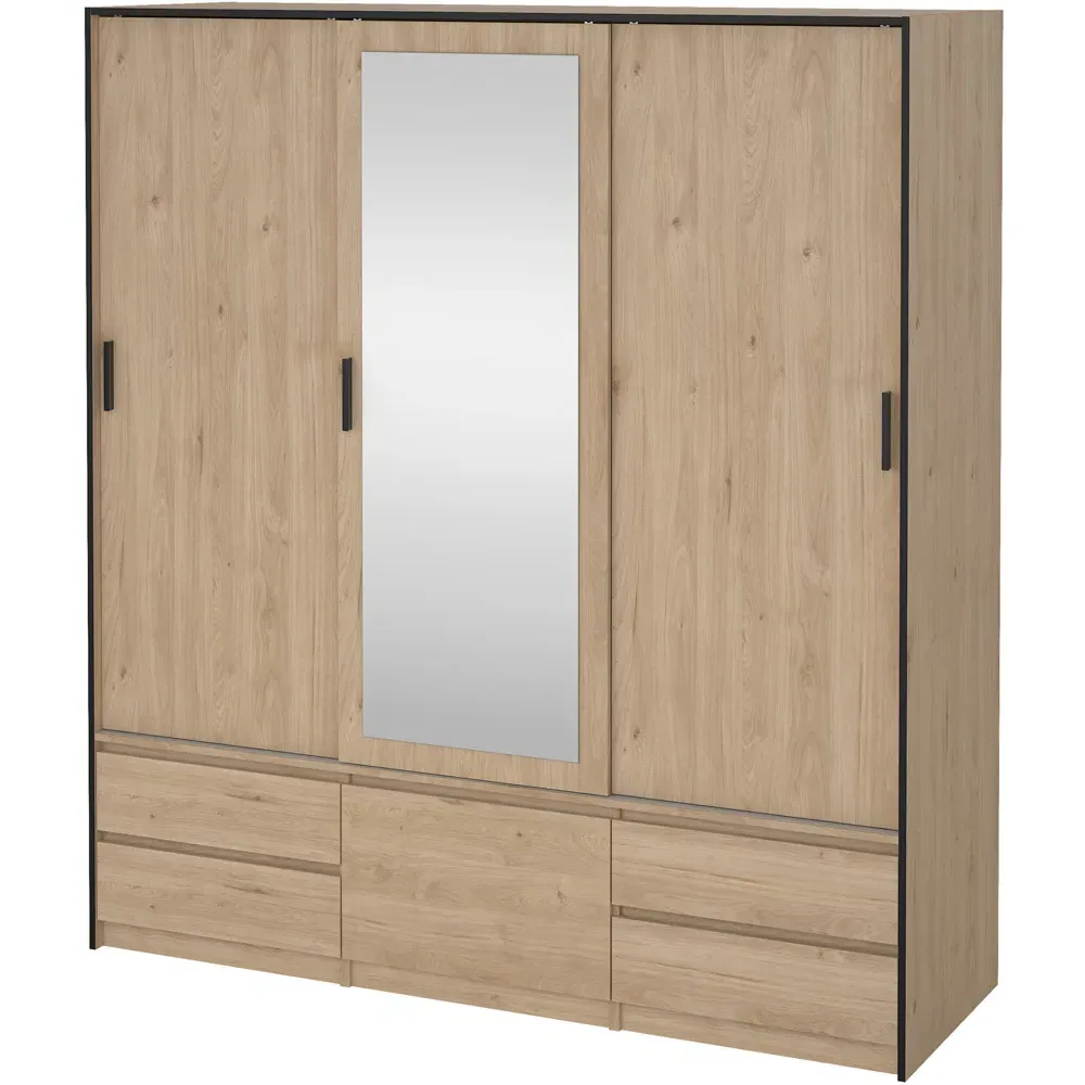 Florence 4 Door 4 Drawer Sliding Wardrobe - Brown, Oak