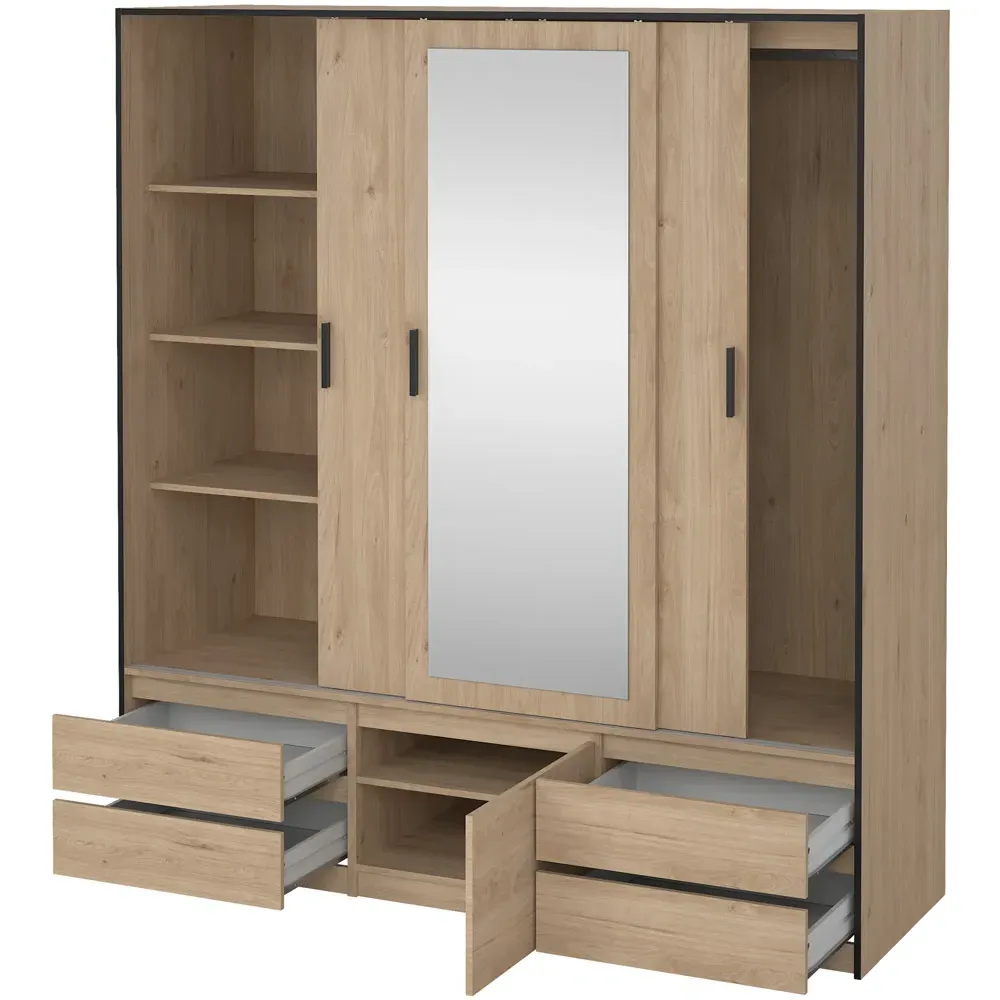 Florence 4 Door 4 Drawer Sliding Wardrobe - Brown, Oak